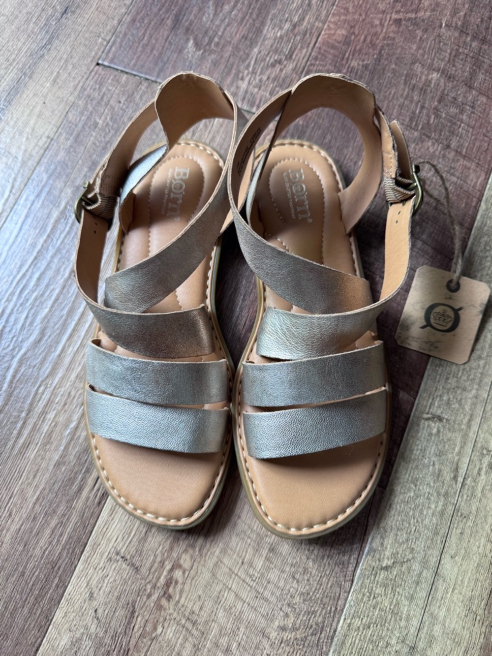 Born Metallic Taupe Leather Strappy Sandals